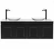 HAMPTON MATTE BLACK 1200MM WALL HUNG DOUBLE BOWL VANITY STONE/CERAMIC TOP