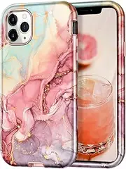 Btscase for iPhone 11 Pro Max Case 6.5 inch,Marble Pattern 3 in 1 Heavy Duty Shockproof Full Body Hard PC+Soft Silicone Drop Protective Women Girls Cover for iPhone 11 Pro Max, Rose Gold
