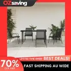 Garden Dining Set 5 Piece Black Steel Textilene Chairs Table Outdoor 0684