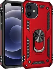 Cavor for iPhone 12 Mini Case (5.4") TPU Case PC Bumper 360° Rotation Ring Holder Kickstand Back Cover [Work with Magnetic Car Mount] Shockproof Protective Cover-Red
