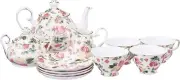 Gracie China by Coastline Imports Pink Rose Bouquet Rose Chintz 11-Piece Tea Set
