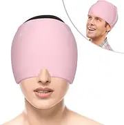 Gel Ice Headache Migraine Relief Hat Cap Hot and Cold Compress Therapy Stretchable Reusable Migraine Ice Head Wrap Hangover Hat Ice Pack Mask for Tension, Sinus, Sports Injuries, Fevers, TBI, Pink