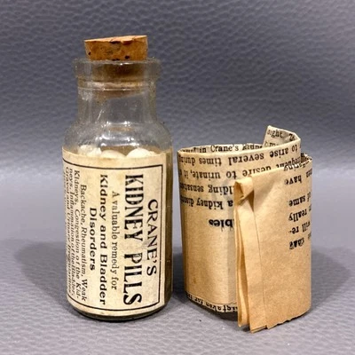 Antique Crane's Kidney Pills Chicago Medical Bottle & Insert *Read 2.5"x1"