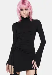 [Punk Rave] High Collar Pleated Mini Dress