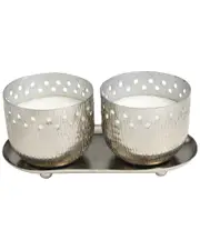 Peyton Lane Set Of 2 White Wax Vanilla Marshmallow Scented Cutout Spotted 7oz 1-Wick Candle