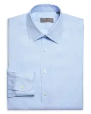 Canali Mens Modern Fit Linen Button Down Shirt Small Light Blue