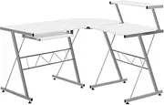Office Computer Desk Corner Table Metal Pull-Out Keyboard Tray Top Shelf White Home Office Study Student