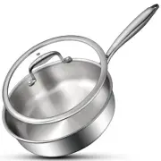 Tri-Ply Stainless Steel Frying Pan 3QT, 10 Inch Deep Frying Pan with lids, Sk...