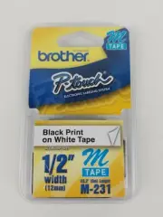 Brother P-Touch M-Tape 1/2 inch - BLACK on WHITE -- M-231