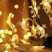 Ramadan Moon Star String Lights, 33Ft/10M 80 LEDs | Star Embracing Moon String Lighting USB Powered Fairy Lights for Christmas Wedding Birthday Party
