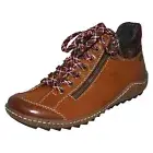 LADIES RIEKER TEX LACE UP FLAT ZIPPER WARM LINED CASUAL ANKLE BOOTS L7516 BROWN