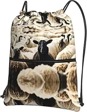 EdWal Sheep And Lambs Print Drawstring Backpack Gym Bags Sports Bags With Zipper Pocket For Travel Beach, Black, One Size
