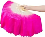 [LAXTO] Dance Fan,Folding Fan,Simulation Silk Dance Long Fan Gradient Color Belly Dance Oriental Dance Show Fan Long 51CM (Color : RedLeft) (Color : Redleft) Redleft (Color : Roseright)