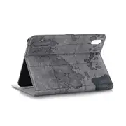 MCC iPad mini (A17 Pro) 2024 World Map Smart Leather Apple Case Cover mini7 Gen 7 [Grey]