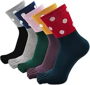 [Hellomamma] Women's Toe Sock Cute Striped Cotton Five Finger Ankle Sock Athletic Running Toe Socks for Girls (4/5 Pairs)