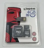 Kingston 4GB Micro SDHC Mini SDHC & USB Micro Reader - New