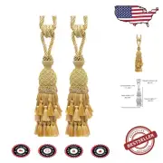 Decorative Hand Tied 11" Tassel Tiebacks in Rustic Gold - 34" Spread Set of 2