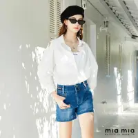 在飛比找momo購物網優惠-【mia mia】撞色飾帶水洗牛仔短褲