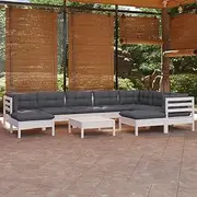 10 Piece Garden Lounge Set with Cushions White Solid Pinewood, Conversation Sets