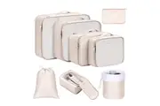 8Pcs Packing Cubes for Travel Lightweight Luggage Organizers for Suitcase Durable Luggage Cubes-Beige