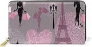[MASSIKOA] Paris Eiffel Tower Sexy Lady with Dog Womens Clutch Purses Organizer And Handbags Zip Around Wallet