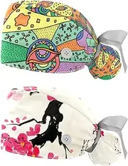 [WOSHJIUK] Working Hat 2 Pack Scrub Caps for Women,Tree Traditional Mexican Halloween,Tie Back Cap Adjustable Scrub Hat