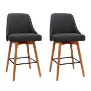2x Bar Stools Swivel Seat Wooden Charcoal