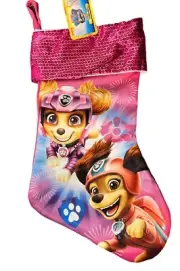 Paw Patrol Pink Sequin Christmas Stocking The Movie Liberty Skye Nickelodeon 16"