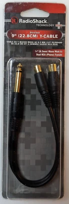 9" Y-Cable 1/4" Mono Male-to-Dual RCA Female *Radioshack 4202545*