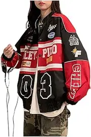 [POHADON] Varsity Jacket For Women Patchwork Long Sleeve Racing Bomber Letterman Jackets Color Block Y2k Vintage Streetwear