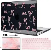 for M4 MacBook Pro 16 inch Case 2024 2023 2022 2021 A3186 A3403 A2991 A2780 A2485 M4 M3 M2 M1 Pro/Max Chip with Touch ID, Printed Pattern Plastic Hard Shell Case Cover, Pink Bowknot Black