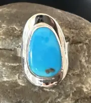 Navajo Sterling Silver Blue Kingman Turquoise Ring Size 9 Native American 16585
