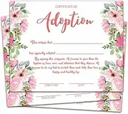 Blush Pink Floral Pet Adoption Certificate, Watercolor Animal Certificates of Adoption, Adoption Gifts for Cat Dog Birthday Parties, Adopting A Pet Party Supplies, 10 Pcs Adoption Certificates -04