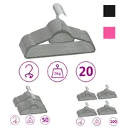 1/100/20/50x Clothes Hanger Set Anti-slip Velvet Coat Hook Black/Grey vidaXL