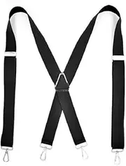[Generic] Mens Suspenders with 4 Hook Clips X-Back Solid Color Adjustable Braces