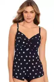 Miraclesuit Women's Black Stretch Pizzelles Love Knot Tankini Swim Top Size 12