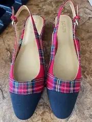 J.CREW Stewart Tartan Plaid Low Heel Slingbacks Shoe 8.5 Holiday Christmas NIB