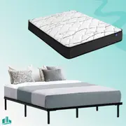 Queen Package | Ted Metal Bed Black & Glay Bonnell Spring Mattress (Medium Firm)