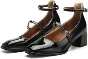 NEWBELLA Vintage Patent Mary Jane Pumps, Women's Chunky Heel