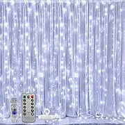 TheaPro 300 LED Fairy Curtain Lights with Remote Control 8 Lighting Modes 3x3m USB Plug String Light for Wedding Patio Garden Christmas Wall Decorations Home Garden Bedroom Indoor Outdoor (White)