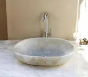 White Agate Sink | Natural Stone Bathroom Vessel | Kitchen Countertop Basin sink