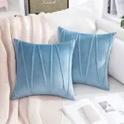 2x Velvet Throw Pillows for Couch Bed Sofa (Inserts + Pillow Covers, Light Blue)