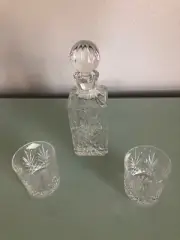 Shannon Crystal 3 Piece Whiskey Set - 1 Decanter and 2 Old Fashioned Glasses NEW