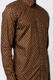Canali sz L leaf print multicolor mens long sleeve button up shirt