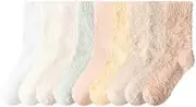 [Alafime] 9 Pairs Women's Kawaii Fuzzy Socks Fairycore Mink Plush Mid-Calf Fluffy Socks Cottagecore Thickened Slipper Socks