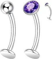 [FLOGWE] 2Pcs 14G G23 Titanium Belly Button Rings for Women Floating Belly Rings Flat Back Belly Piercing Curved Belly Barbell Internally Threaded Belly Button Piercing Jewelry