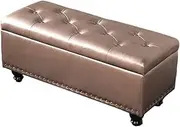 Folding Storage Leather Rectangular Storage Stool Hinged flip Solid Wood Shoe Bench Sofa Bench Bearing Weight 300kg Silver Gray Ottomans (Size: 40x40x43cm/15.7x15.7x16.9inch) (Gold 100X40X43cm)
