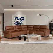 6 Seater Genuine Leather Recliner Sofa Power Slide Chaise Zero Gravity Mechanism