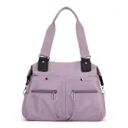 GGP Purple Stylish Nylon Large Capacity Tote Bag For Work And Commute - Multi Pocket Shoulder Bag - Fashionable Canvas Bag