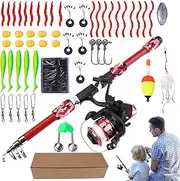Boys Fishing Pole | Kids Fishing Kit,Set of 55 Telescopic Portable Pole Gear Kit for Family Beginner Camping Backpacking